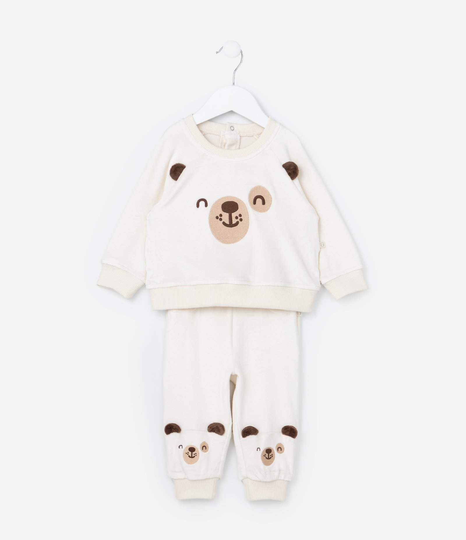 Conjunto Infantil em Plush com Bordado Ursinho - Tam 0 a 18 meses Bege 1