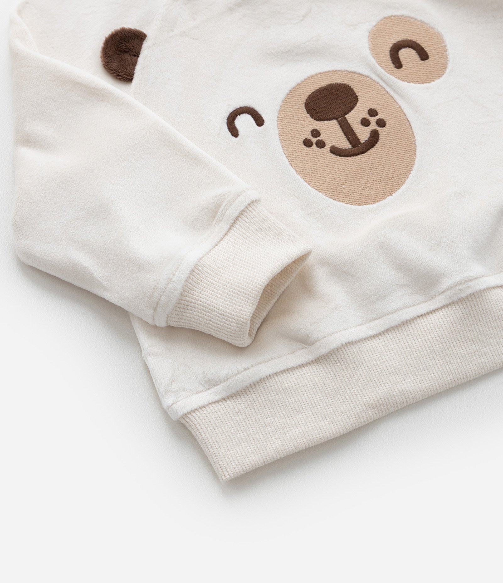 Conjunto Infantil em Plush com Bordado Ursinho - Tam 0 a 18 meses Bege 4