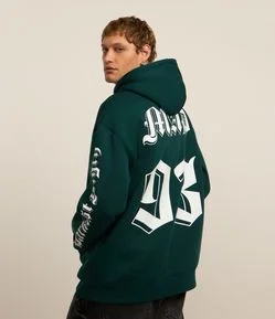 Blusão Relaxed em Moletom com Capuz e Estampa de Cruz e Lettering
