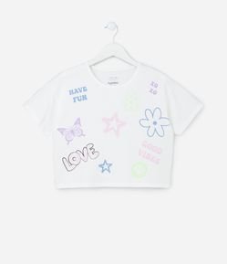 Camiseta Cropped Infantil com Estampa Doodles - Tam 5 a 14 Anos