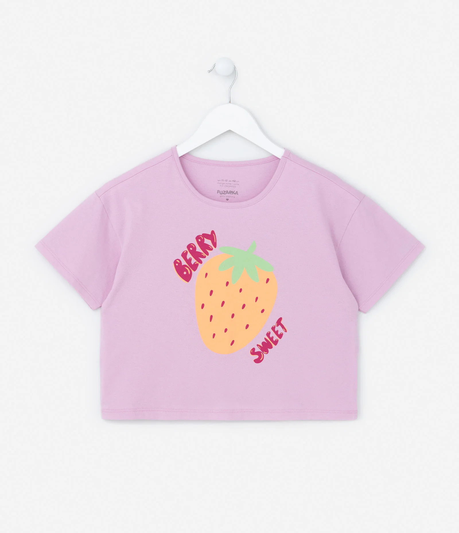 Camiseta Curta Infantil com Estampa Morango - Tam 5 a 14 Anos Rosa 1