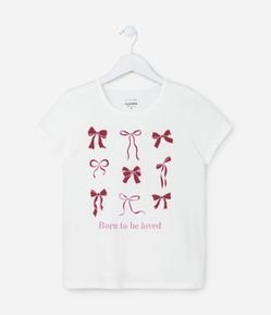 Camiseta Infantil em Algodão com Estampa de Laços - Tam 5 a 14 Anos