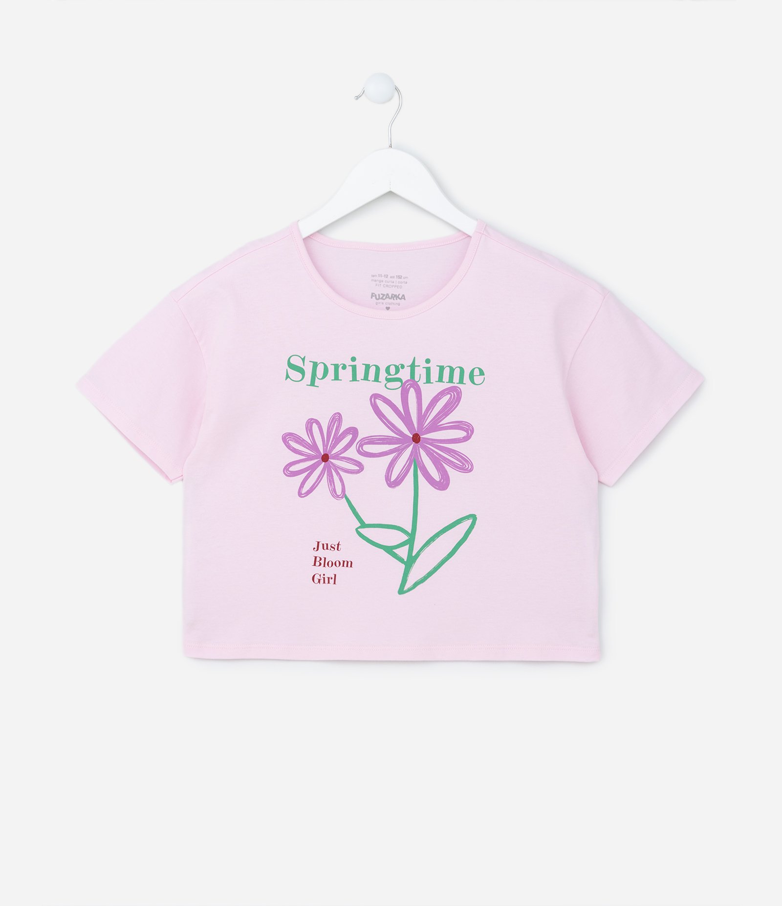 Camiseta Cropped Infantil com Estampa Flores - Tam  5 a 14 Anos Rosa 1