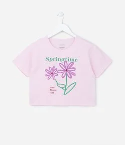 Camiseta Cropped Infantil com Estampa Flores - Tam  5 a 14 Anos
