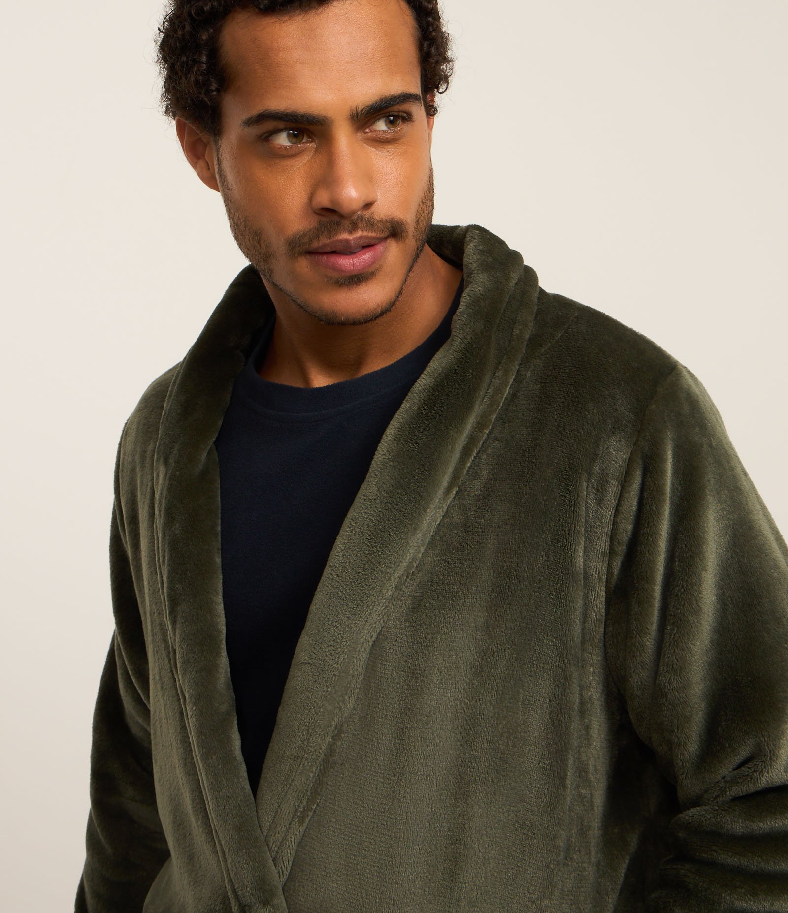 Roupão em Fleece com Amarração e Bolsos Verde Acinzentado 3