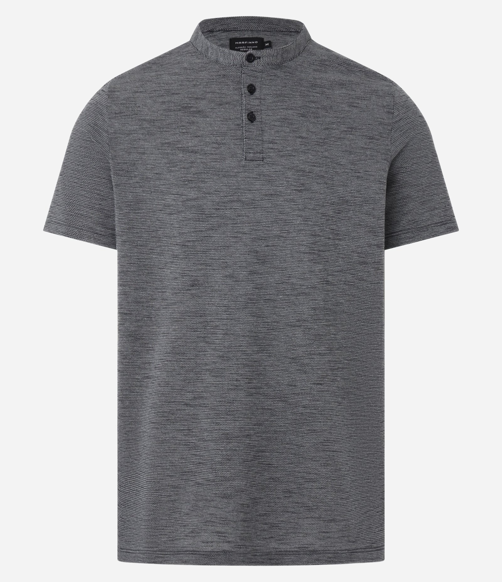 Camiseta em Algodão com Textura e Gola Padre com Botão Cinza 6
