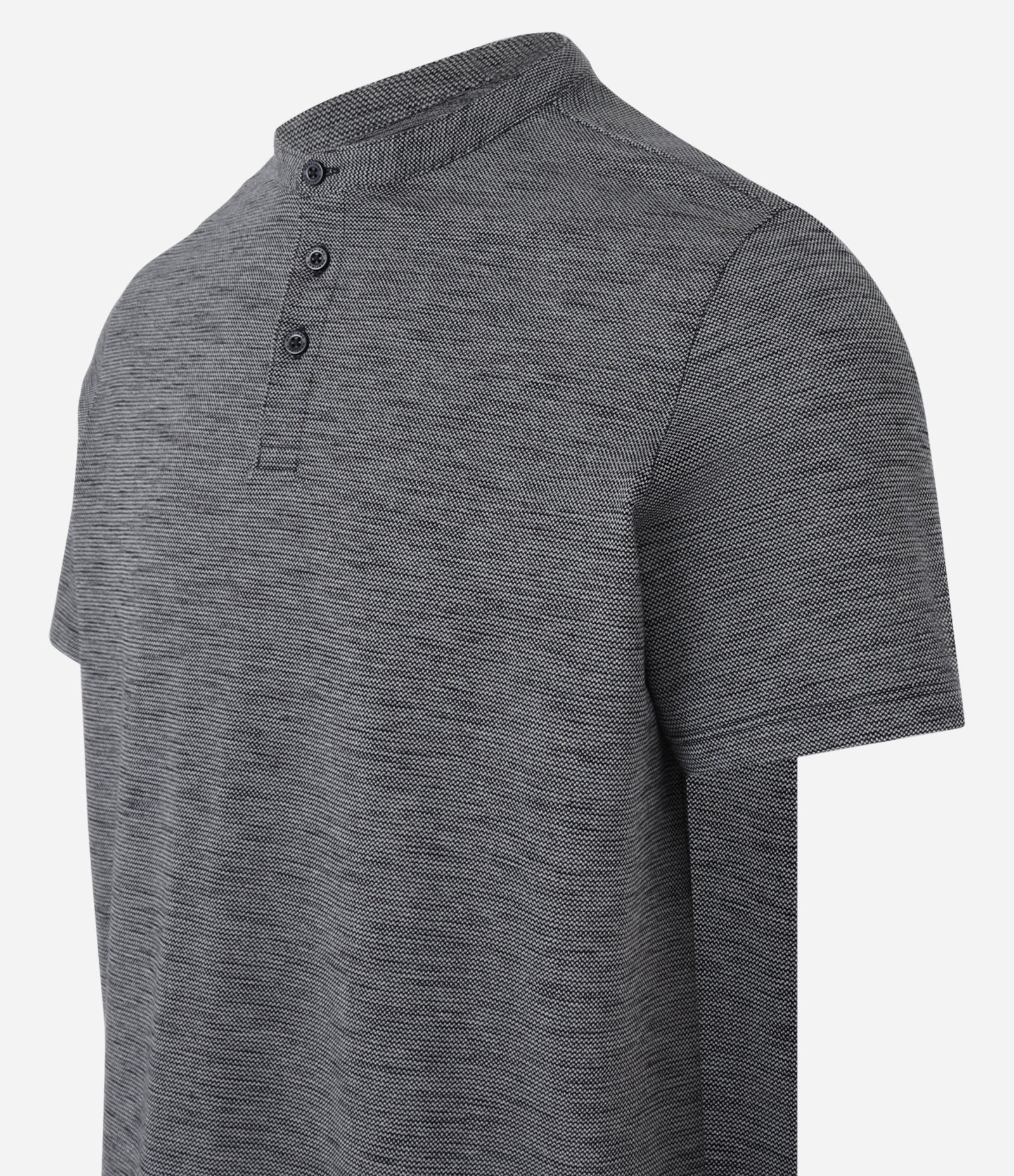 Camiseta em Algodão com Textura e Gola Padre com Botão Cinza 7