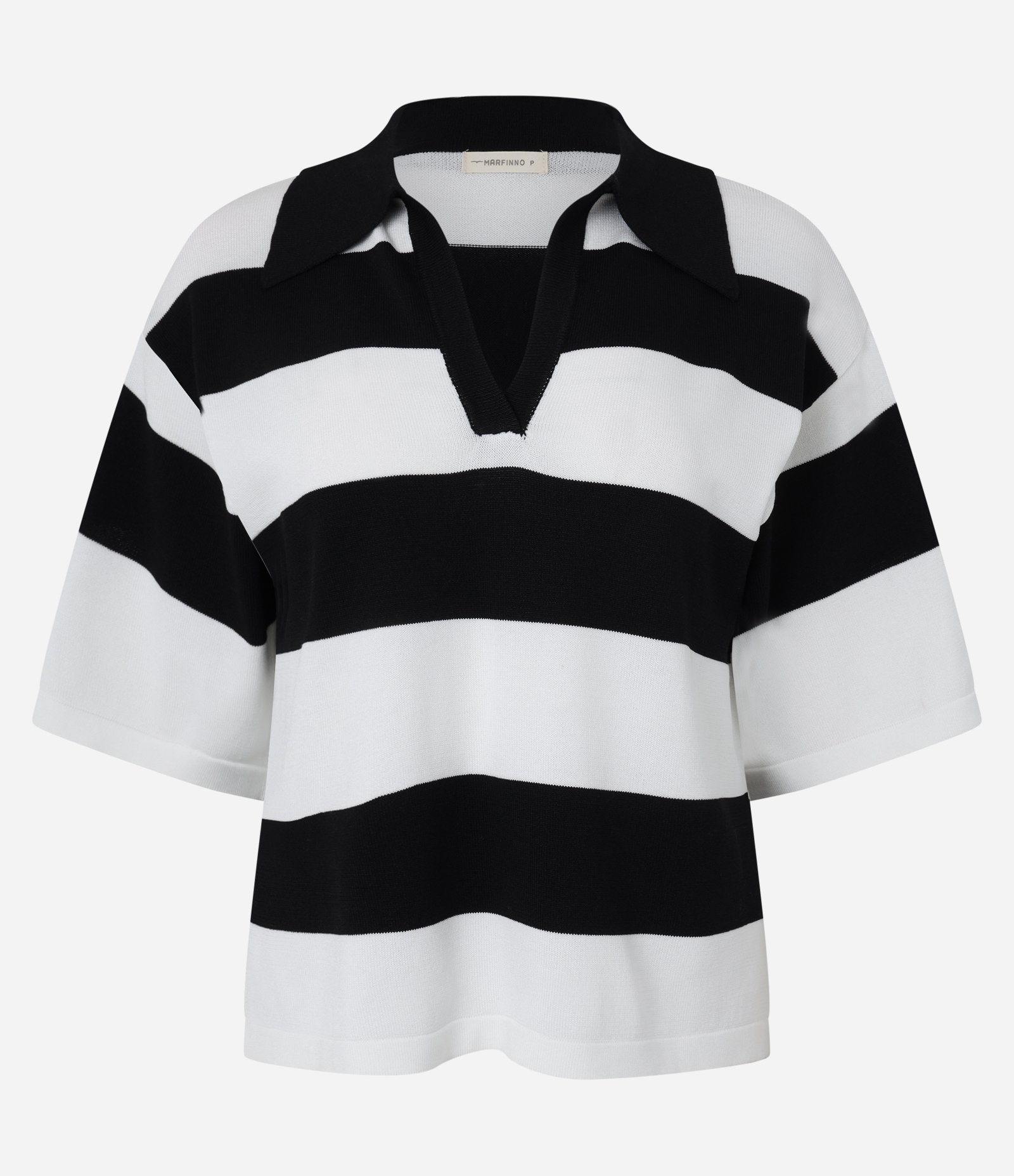 Blusa Listrada em Tricô com Gola Polo Preto/Branco 5