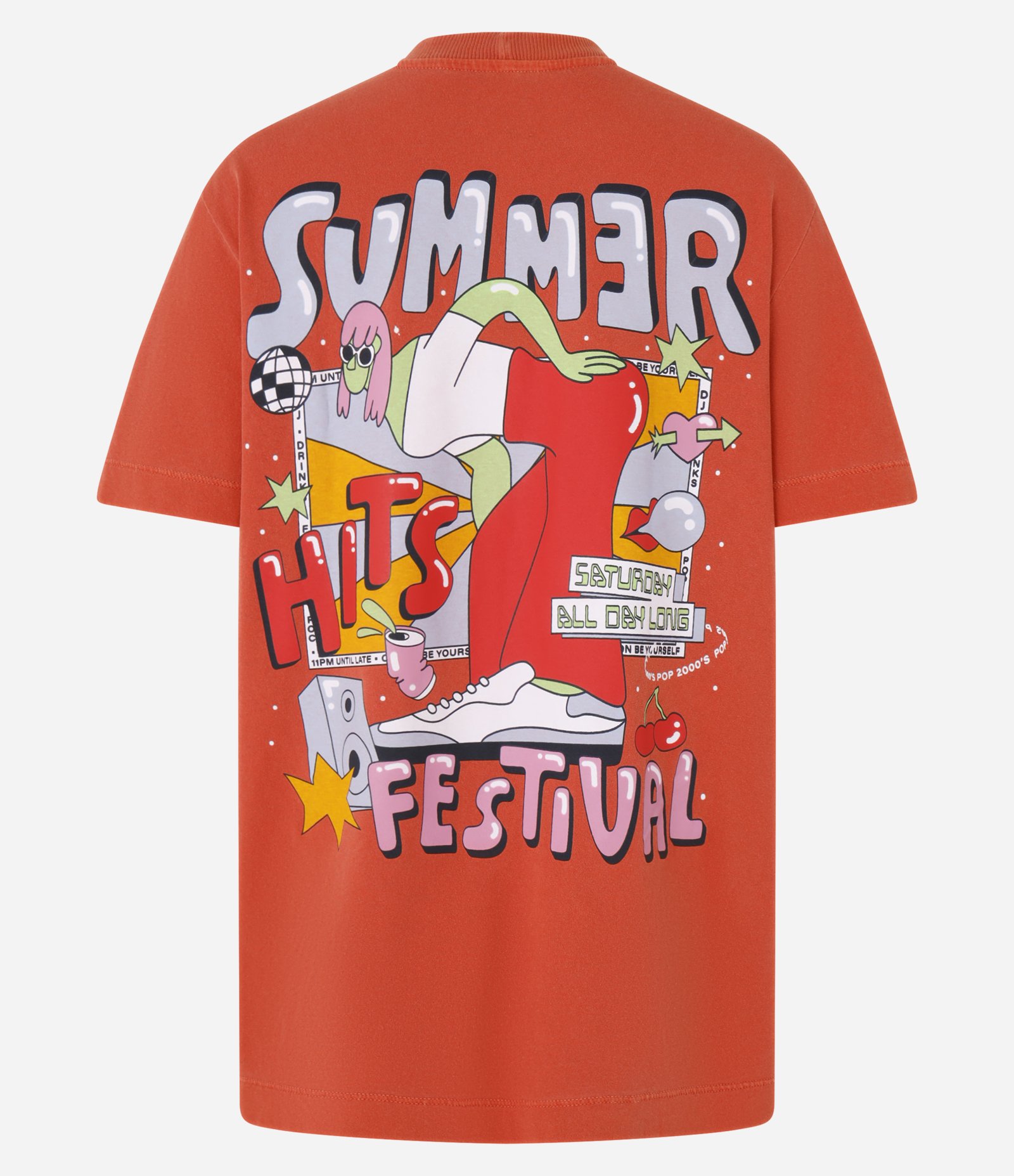 Camiseta Alongada em Algodão com Estampa Summer Hits Festival Laranja 8
