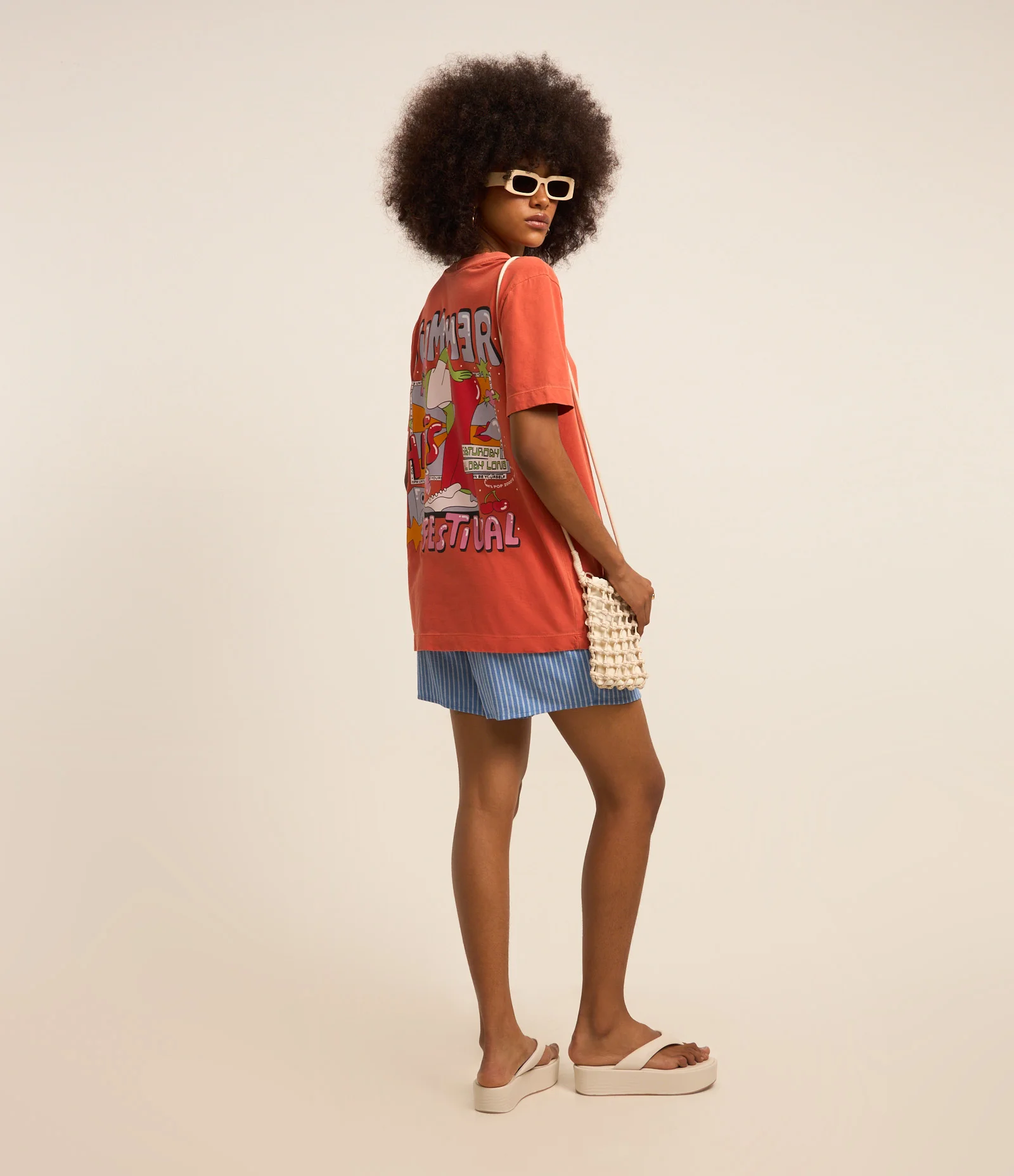 Camiseta Alongada em Algodão com Estampa Summer Hits Festival Laranja 1