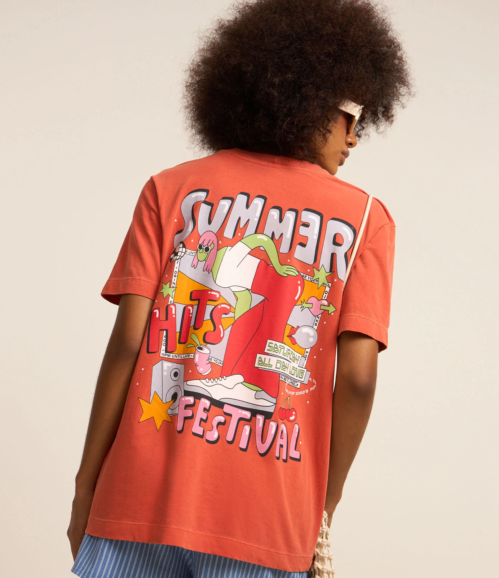 Camiseta Alongada em Algodão com Estampa Summer Hits Festival Laranja 2