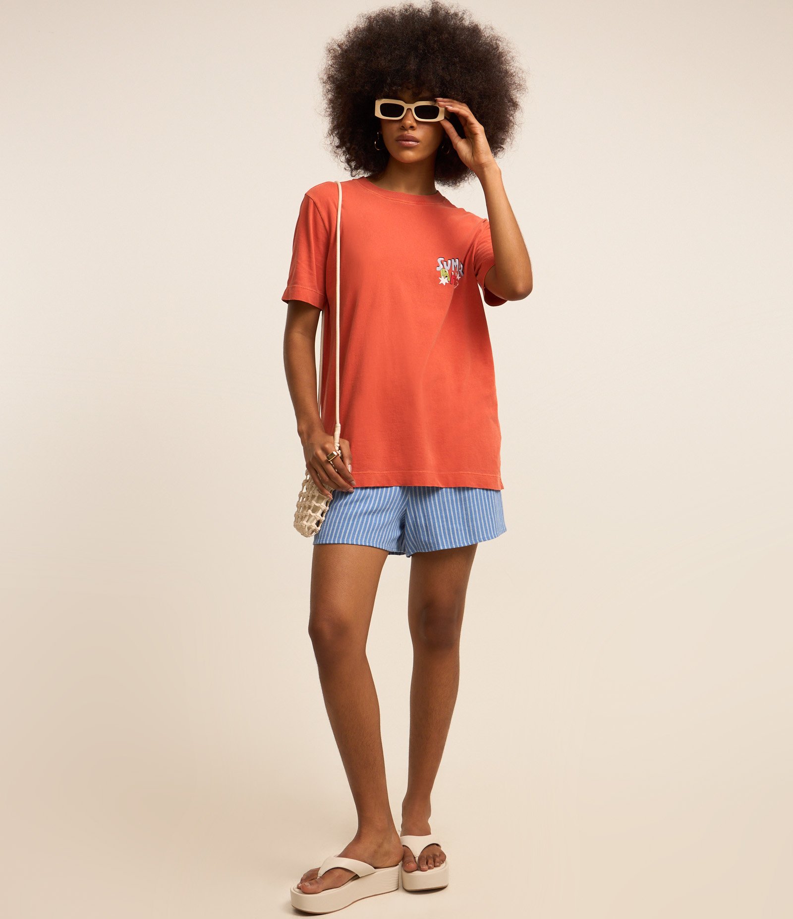 Camiseta Alongada em Algodão com Estampa Summer Hits Festival Laranja 3