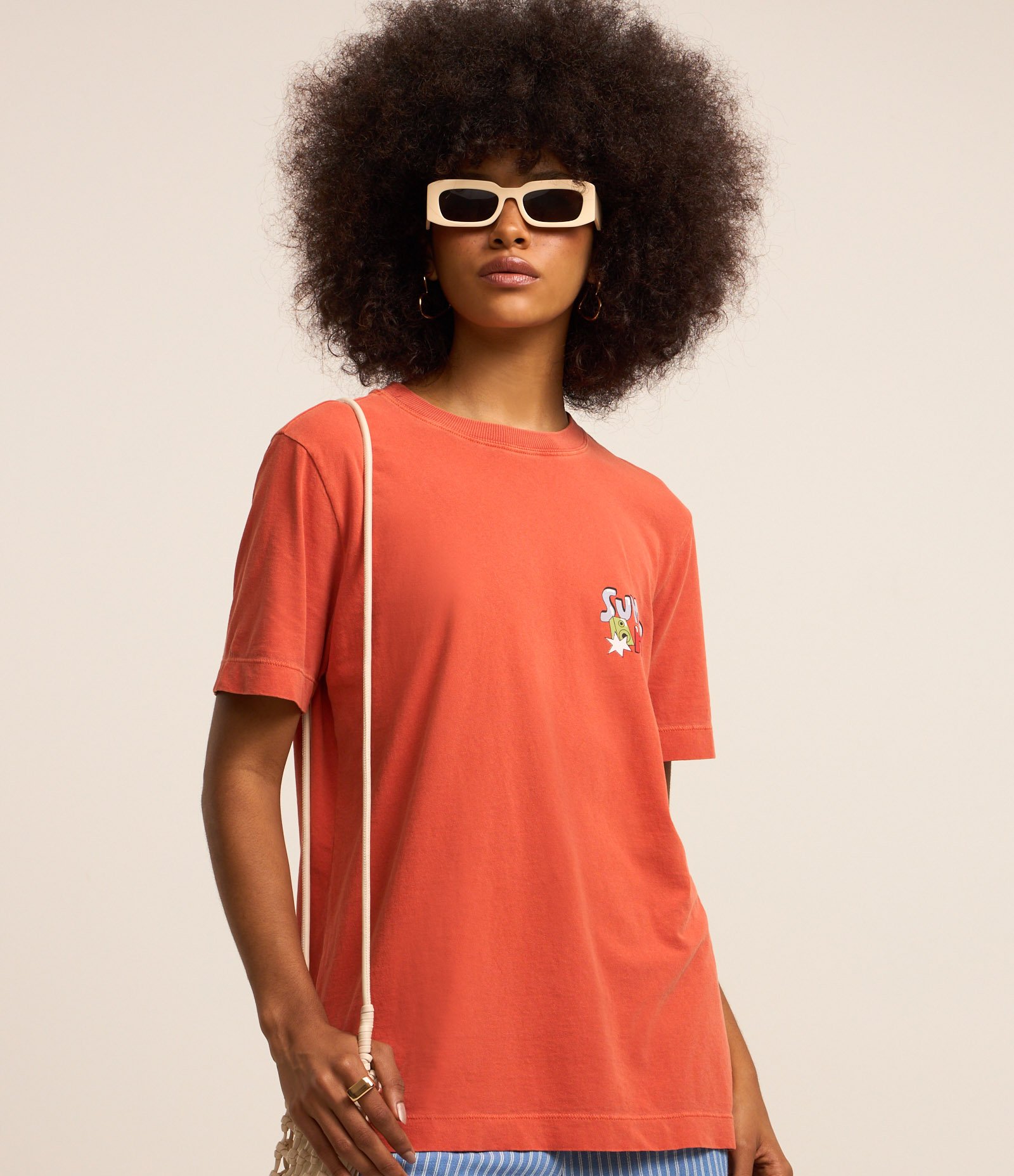 Camiseta Alongada em Algodão com Estampa Summer Hits Festival Laranja 4