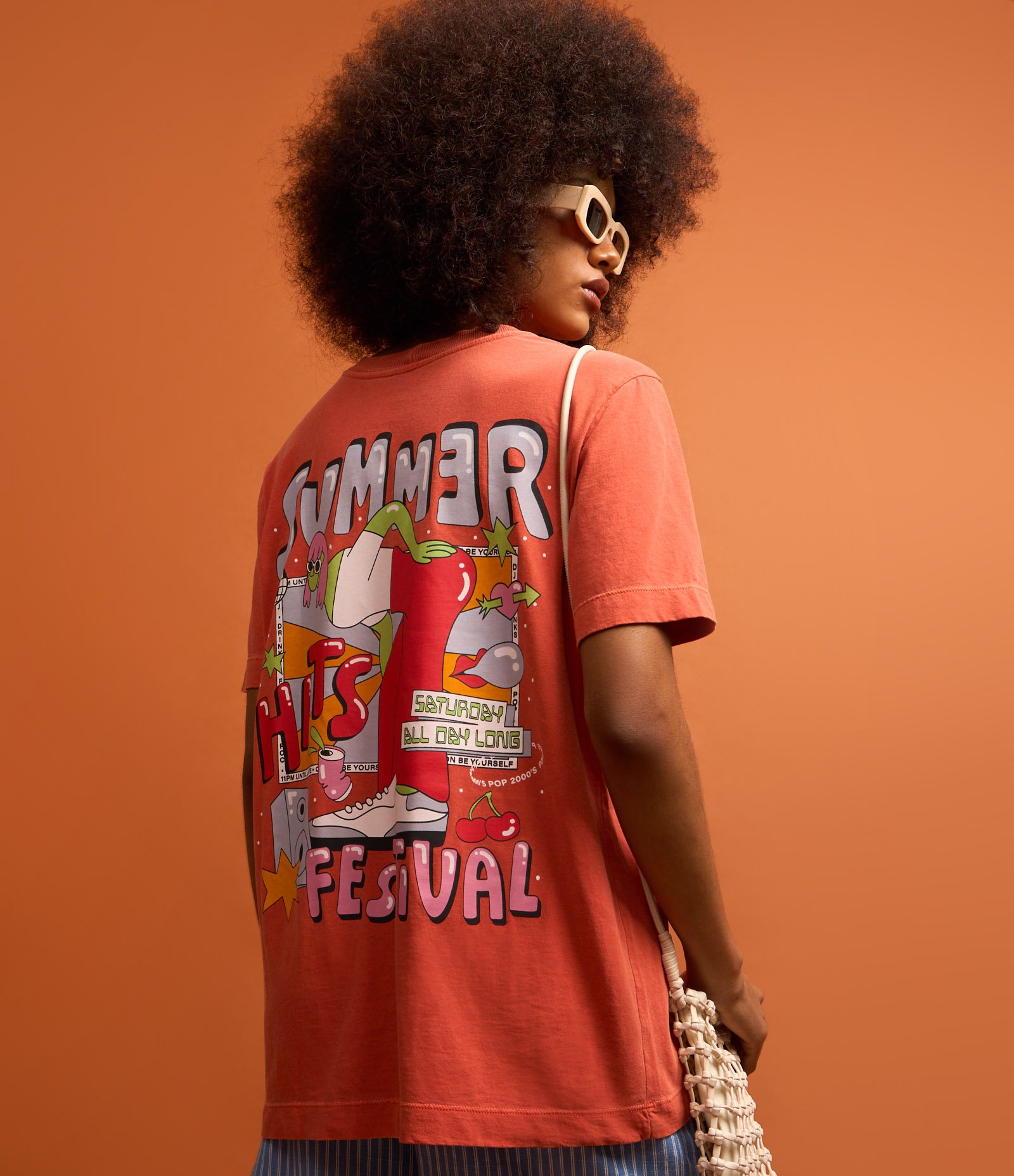 Camiseta Alongada em Algodão com Estampa Summer Hits Festival Laranja 5