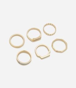 Kit 06 Anéis com Diferentes Formatos e Texturas com Revestimento Brilhante