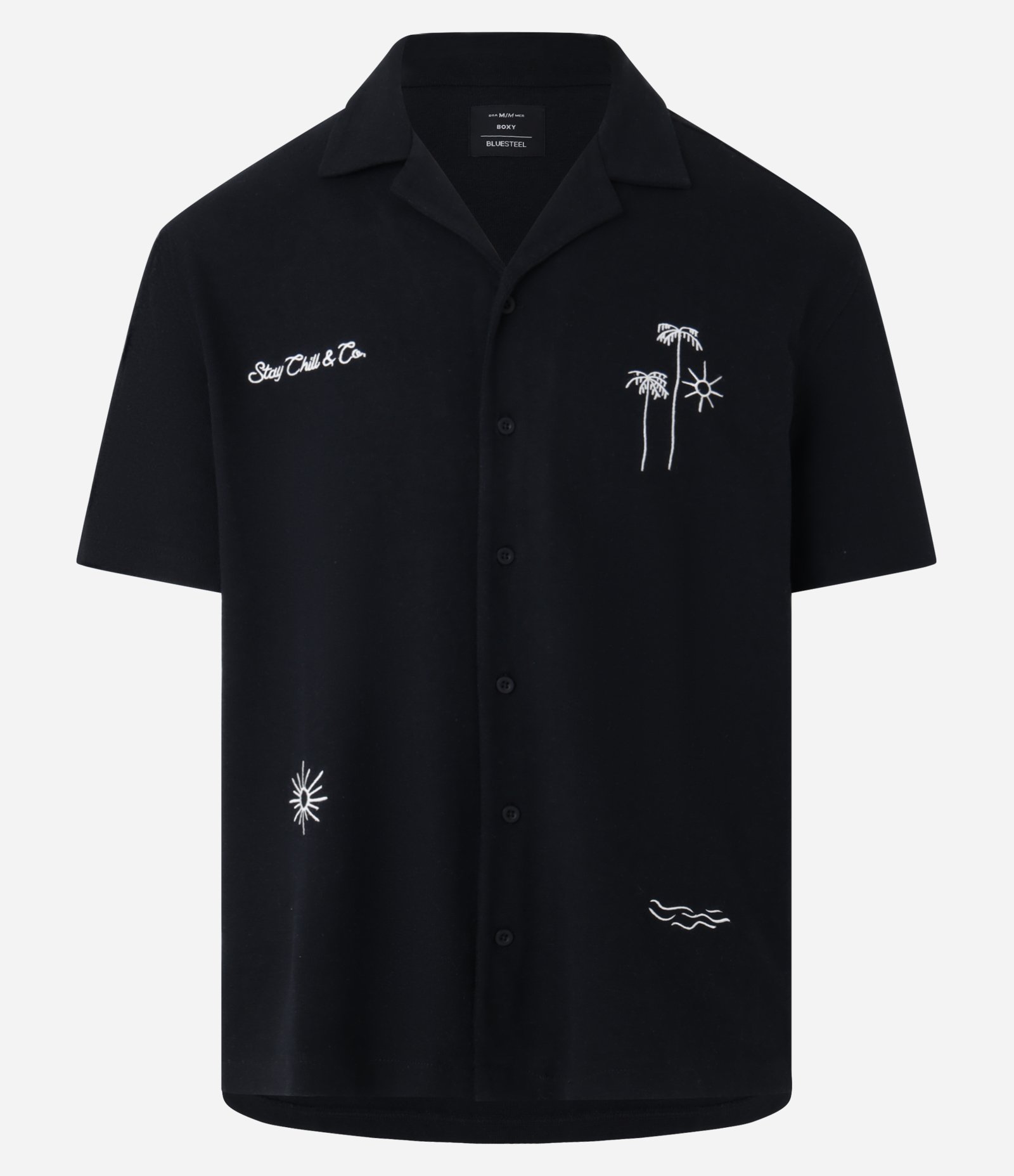 Camisa Boxy em Jacquard com Estampa Bordada Coqueiros Preto 6