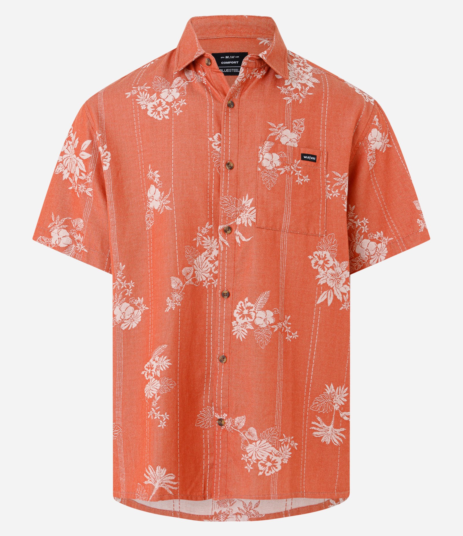 Camisa Relaxed em Jacquard com Estampa Floral Vermelho Alaranjado 4