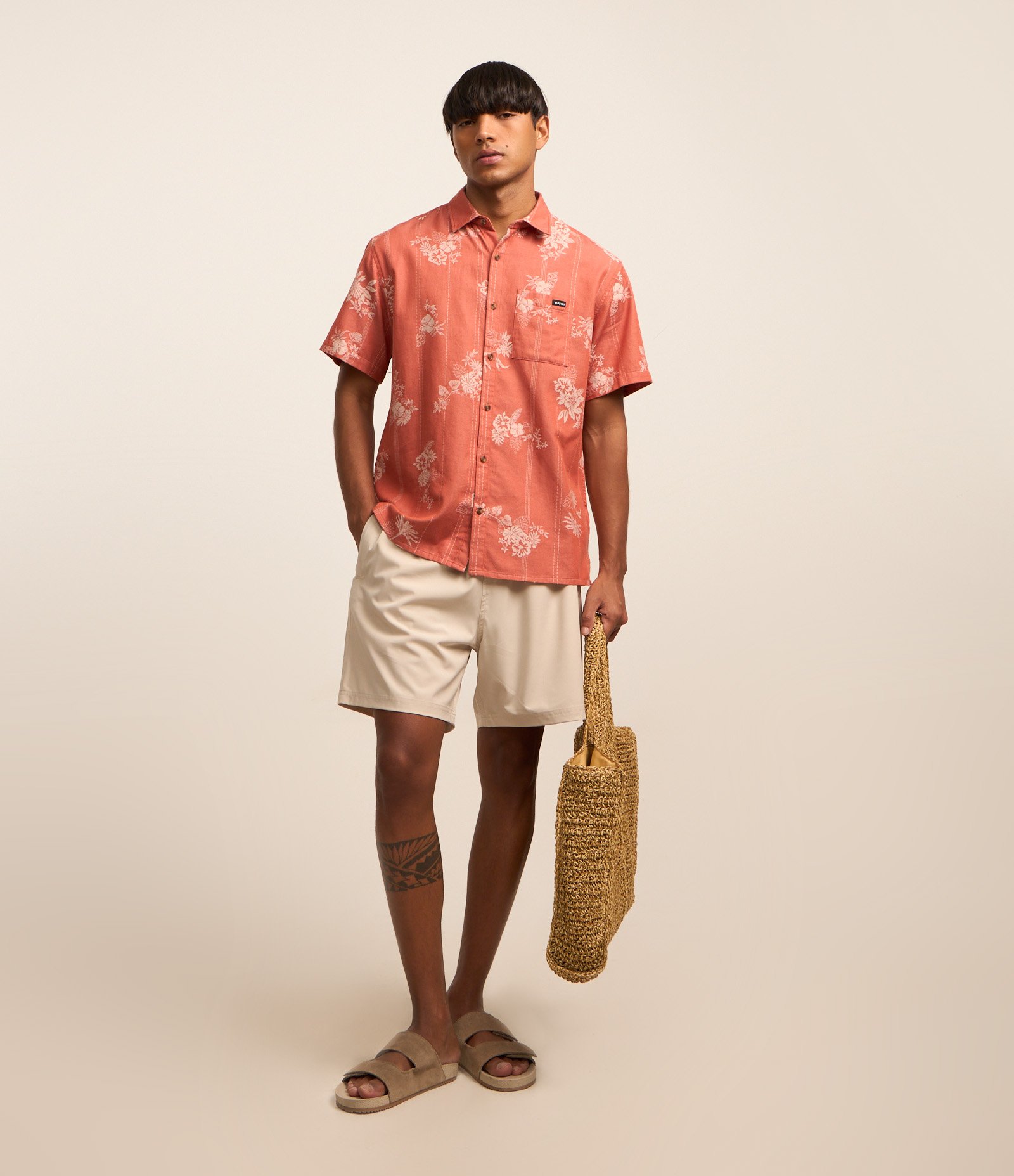Camisa Relaxed em Jacquard com Estampa Floral Vermelho Alaranjado 2