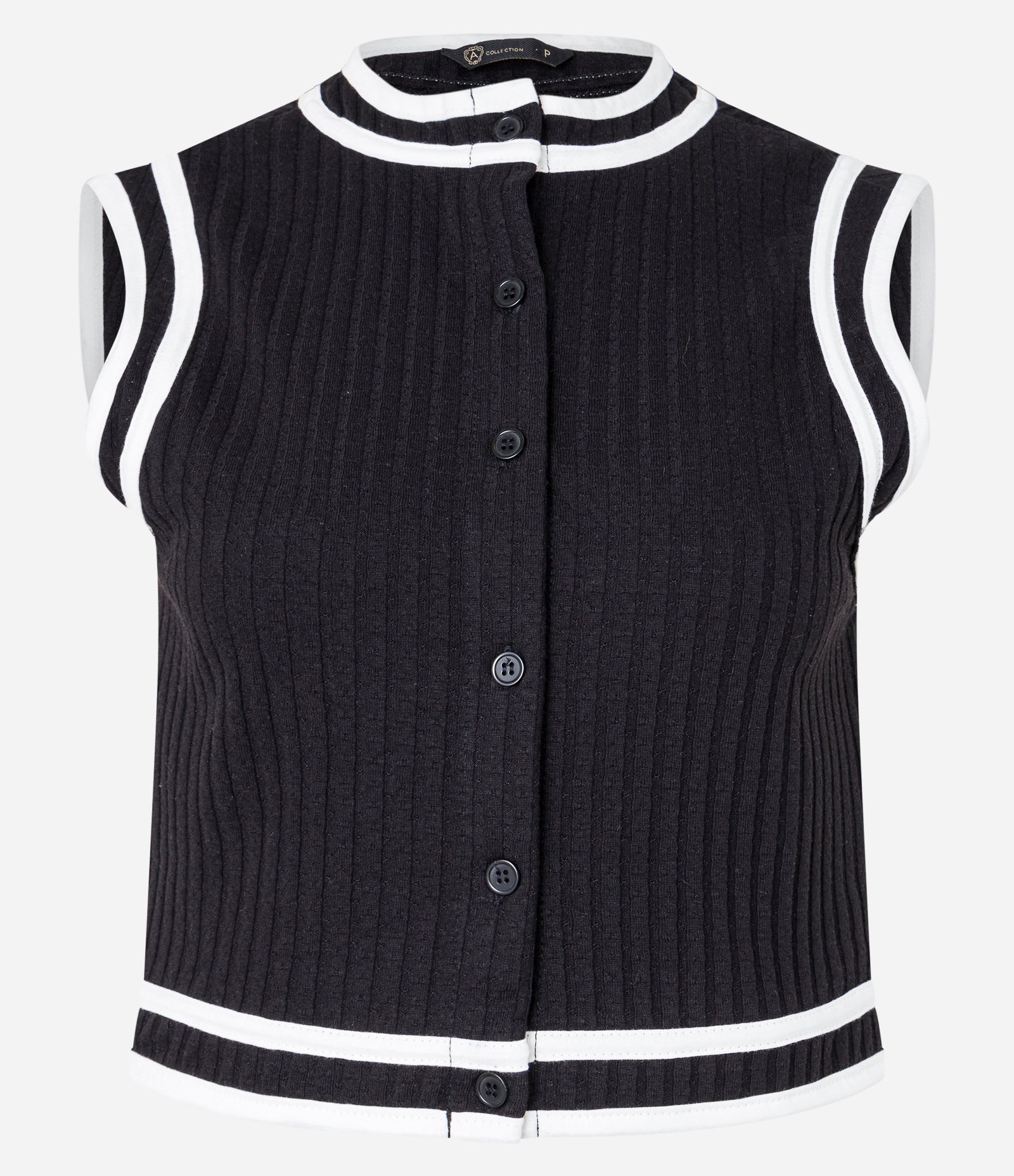 Blusa Sem Manga com Abotoamento Frontal e Textura Canelada Preto 5