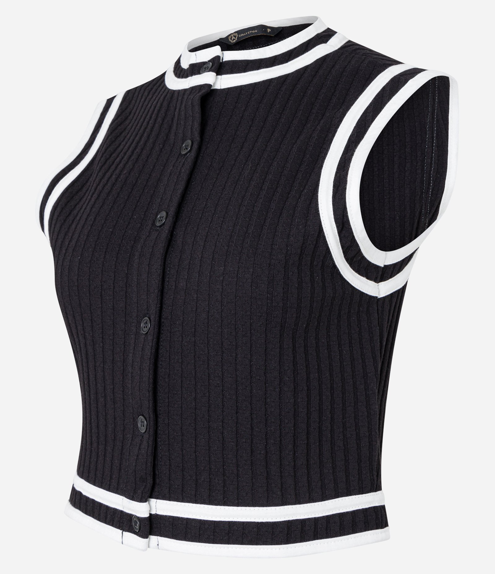 Blusa Sem Manga com Abotoamento Frontal e Textura Canelada Preto 6
