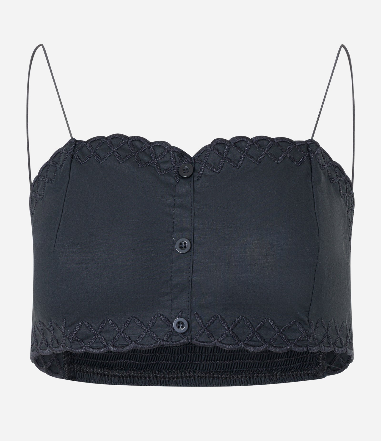 Blusa Cropped em Tricoline com Alcinha Fina e Texturas na Borda Preto 5