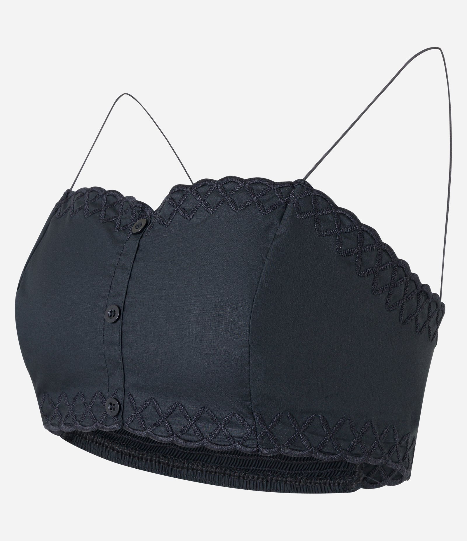 Blusa Cropped em Tricoline com Alcinha Fina e Texturas na Borda Preto 6