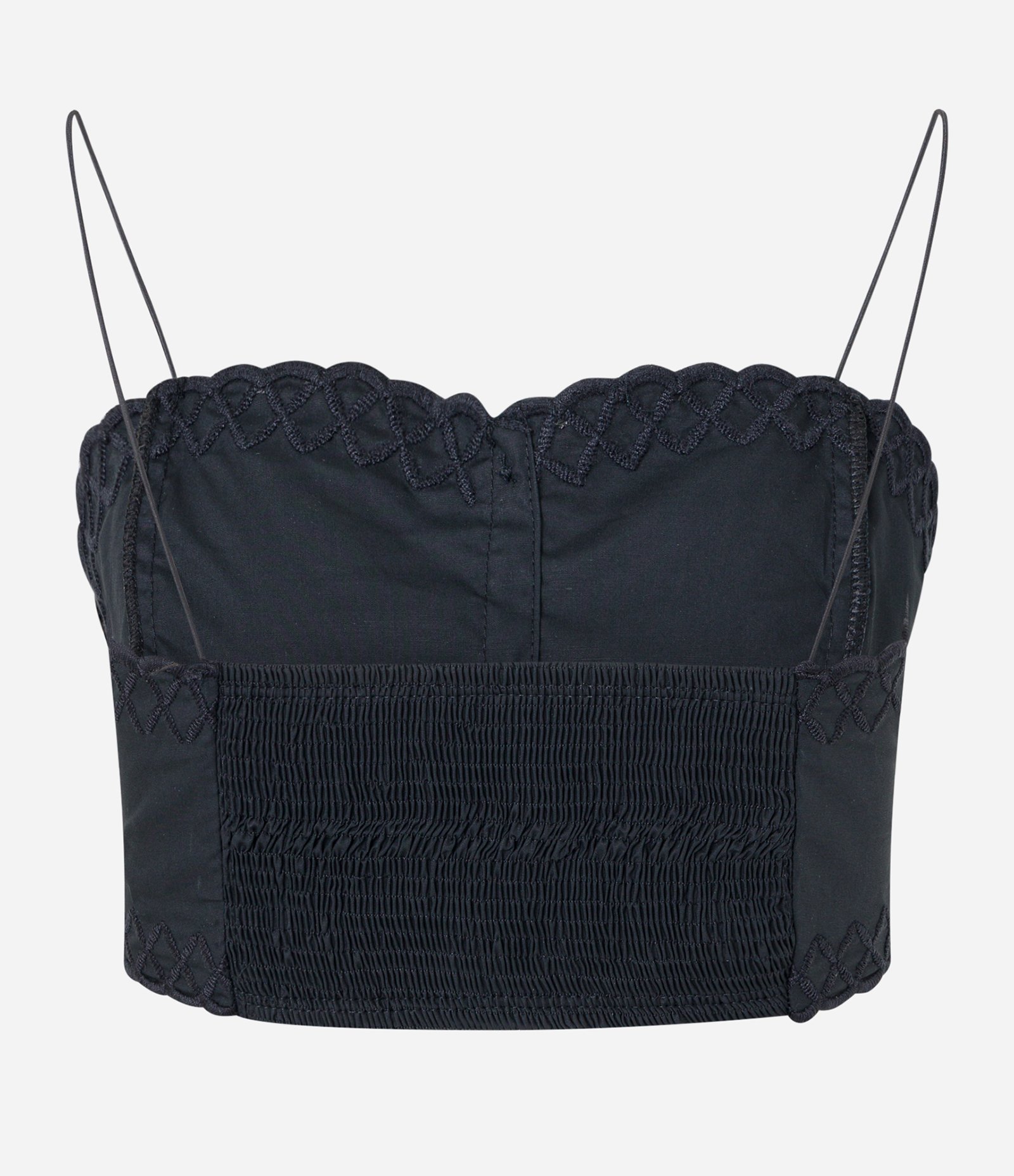 Blusa Cropped em Tricoline com Alcinha Fina e Texturas na Borda Preto 7