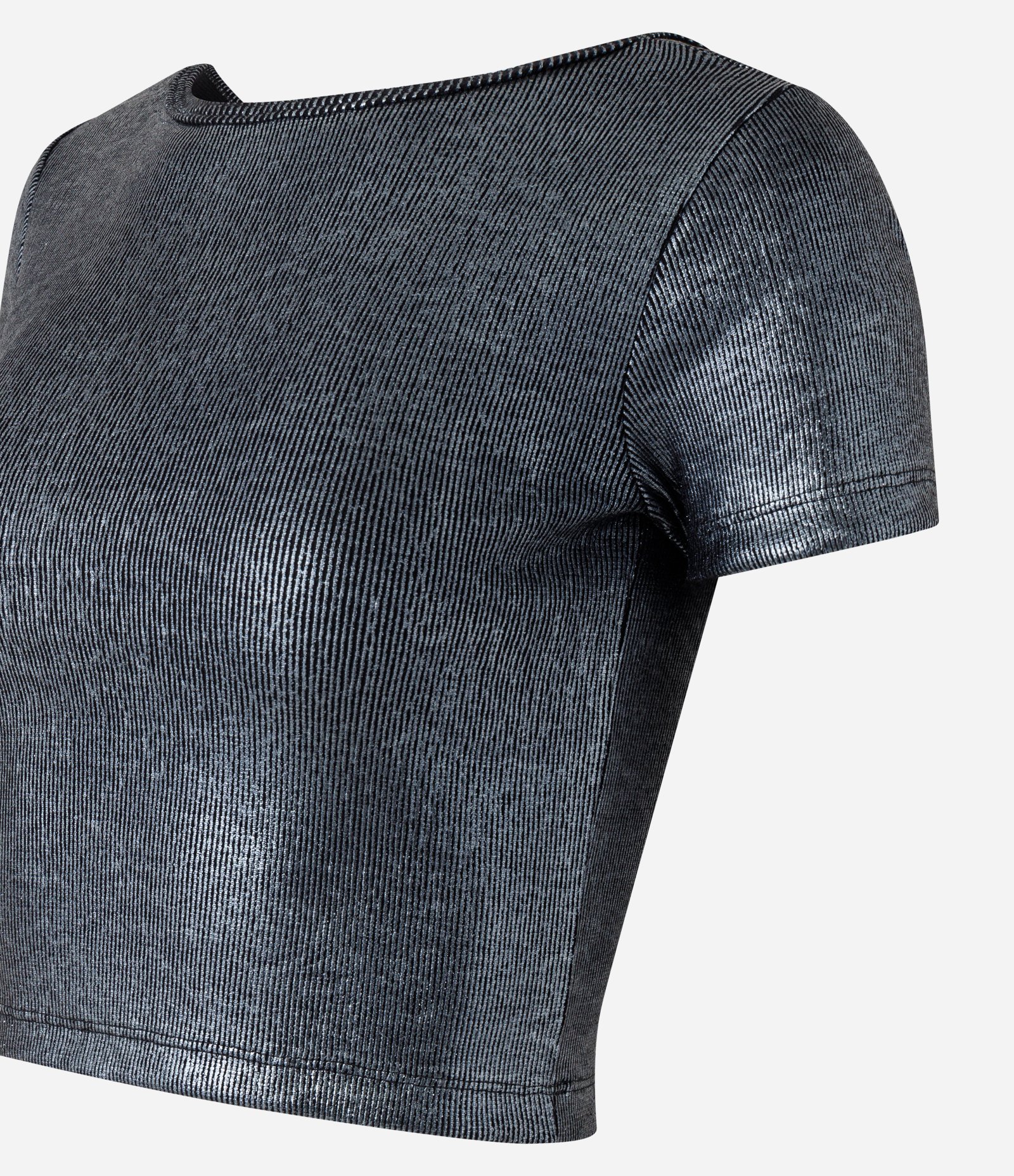 Blusa em Algodão com Fio Metalizado em Foil e Costas Abertas Preto 5