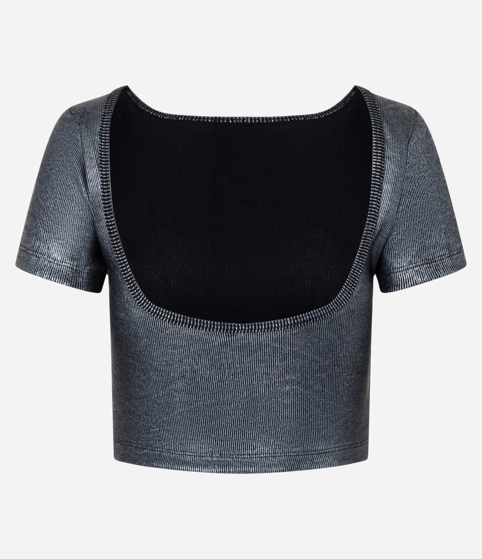 Blusa em Algodão com Fio Metalizado em Foil e Costas Abertas Preto 6