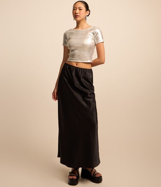 Blusa em Algodão com Fio Metalizado em Foil e Costas Abertas
