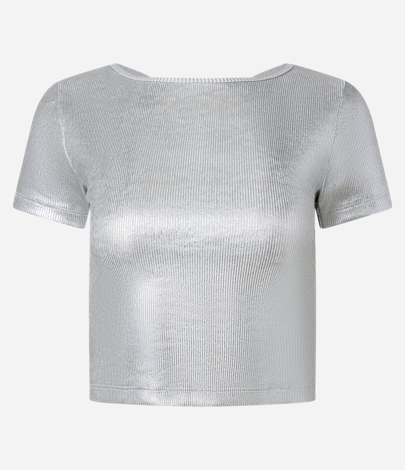 Blusa em Algodão com Fio Metalizado em Foil e Costas Abertas Prata 4