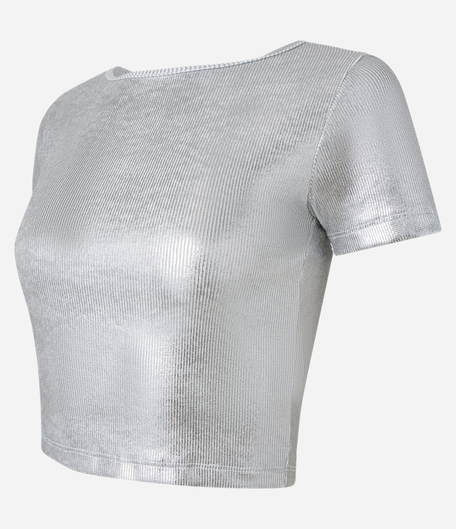Blusa em Algodão com Fio Metalizado em Foil e Costas Abertas Prata 5