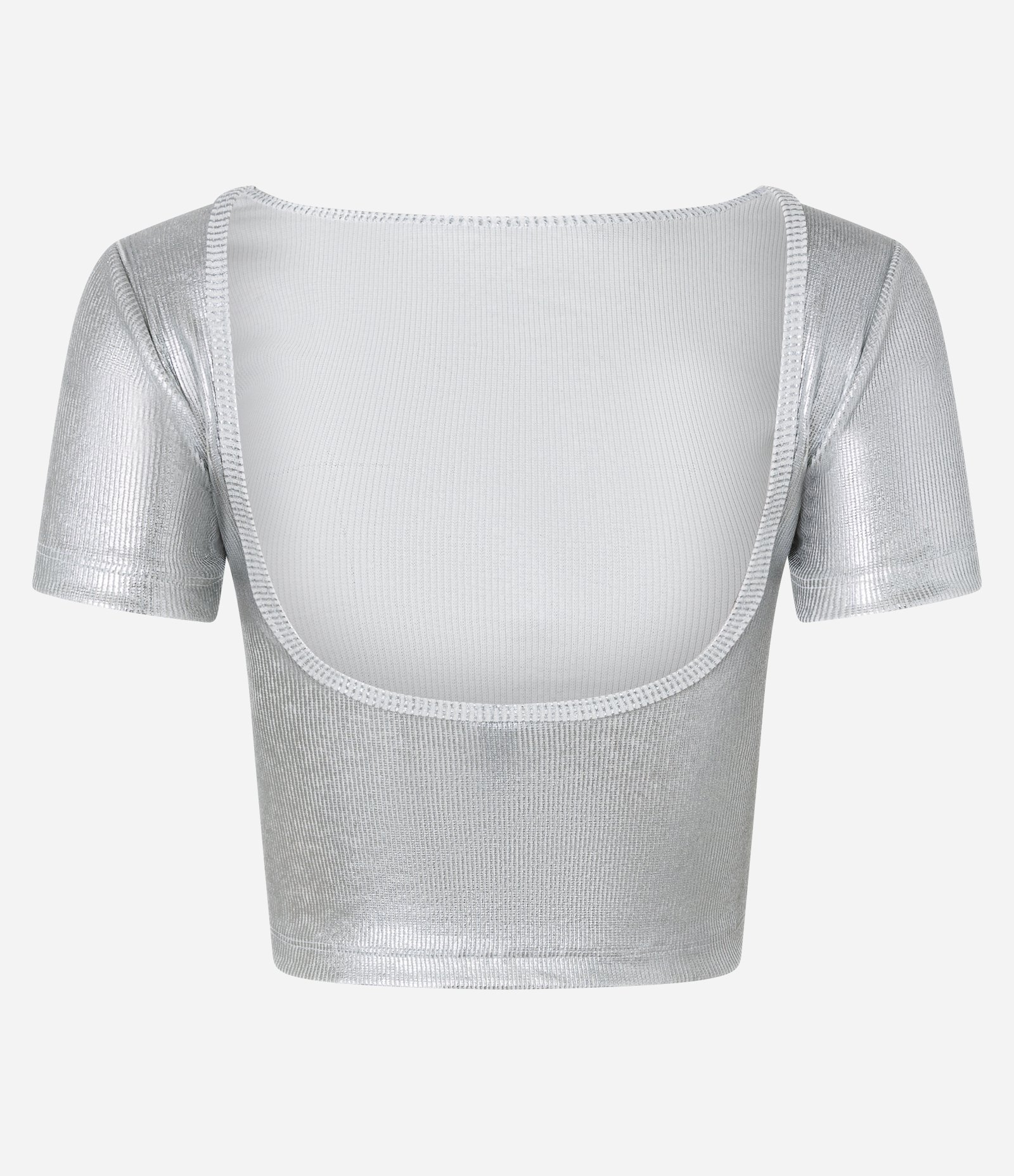 Blusa em Algodão com Fio Metalizado em Foil e Costas Abertas Prata 6