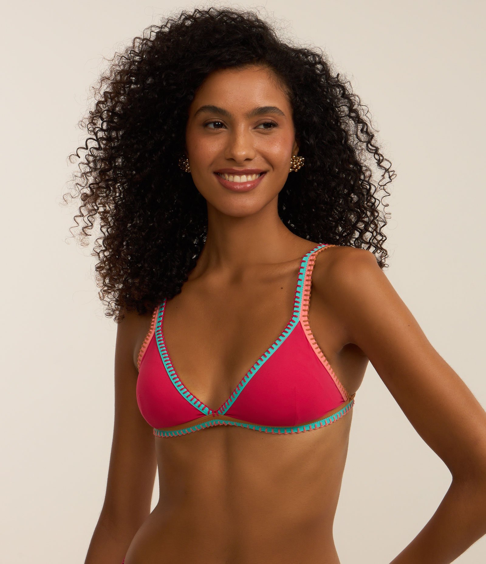 Biquíni Top Triangulo em Microfibra com Costura Colorida e Viés Contrastante. Vermelho 4