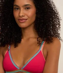 Biquíni Top Triangulo em Microfibra com Costura Colorida e Viés Contrastante.