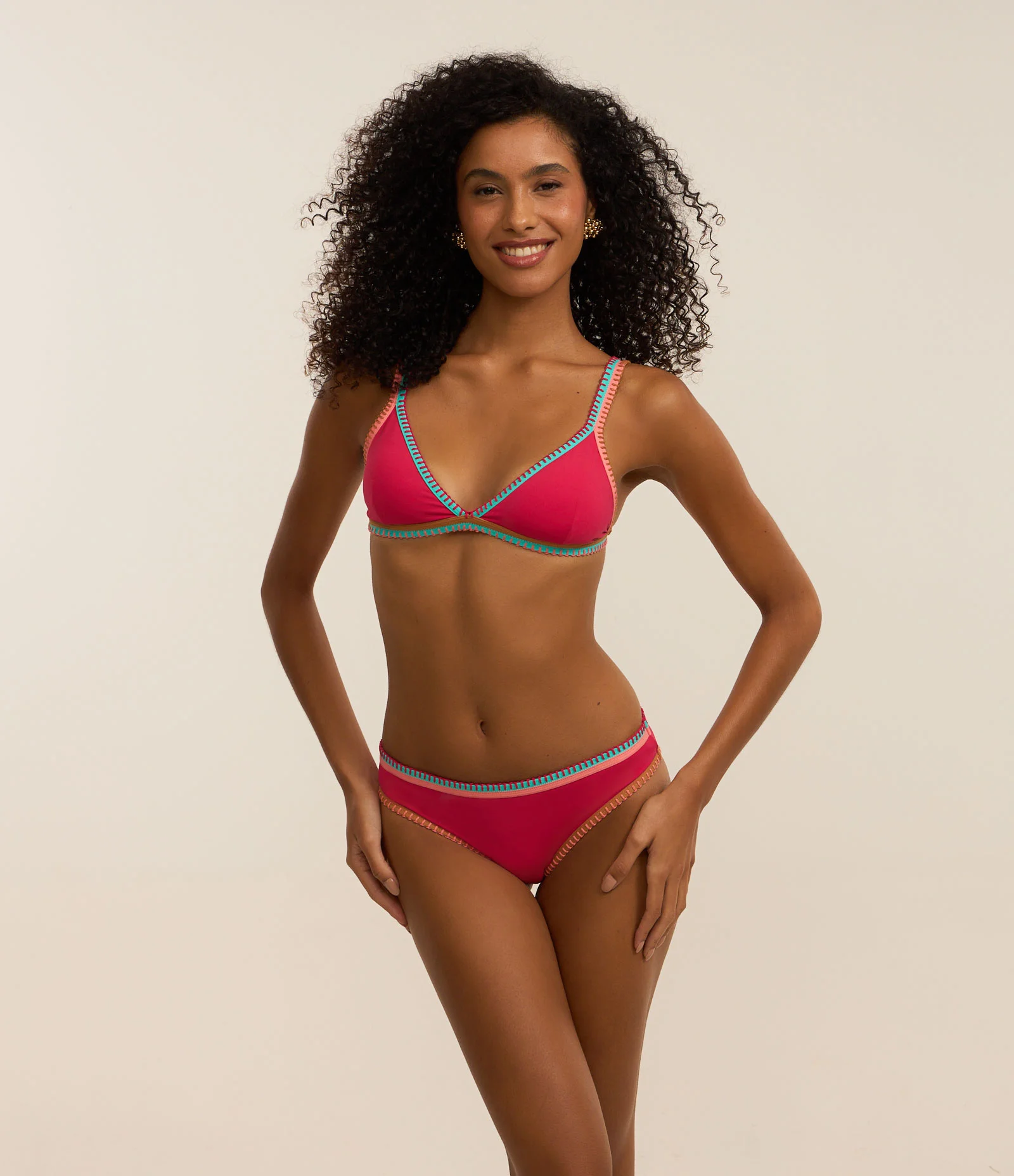 Biquíni Calcinha Microfibra com Costura Colorida e Viés Contrastante Vermelho 1