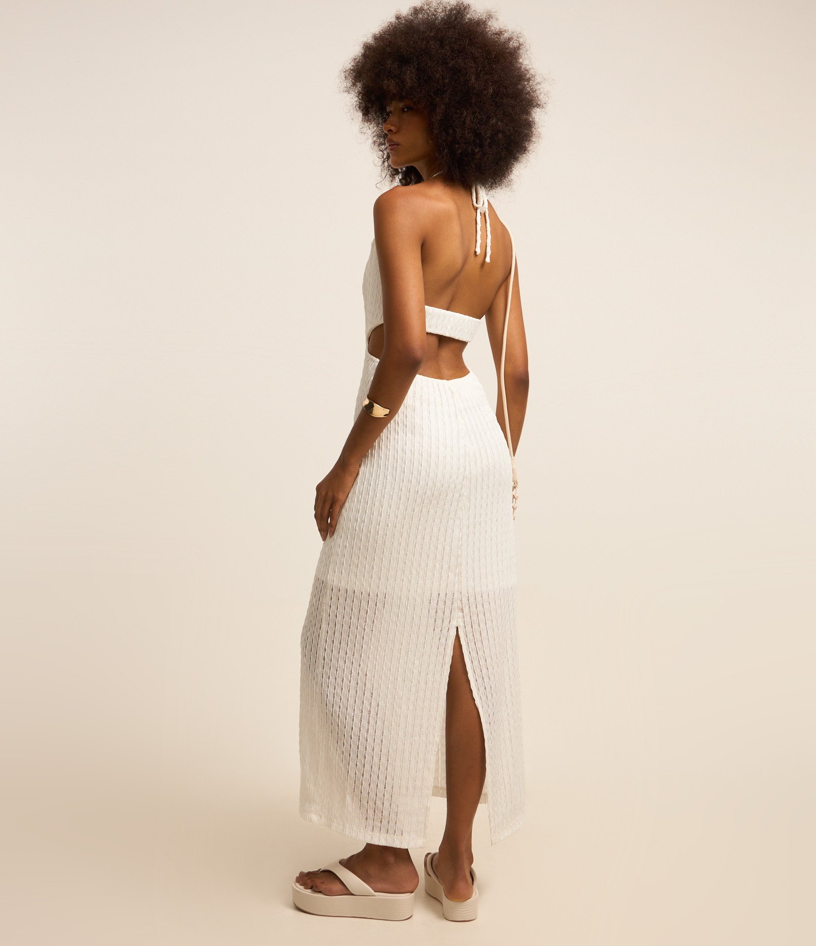 Vestido New Midi Cut Out com Textura Branco 3