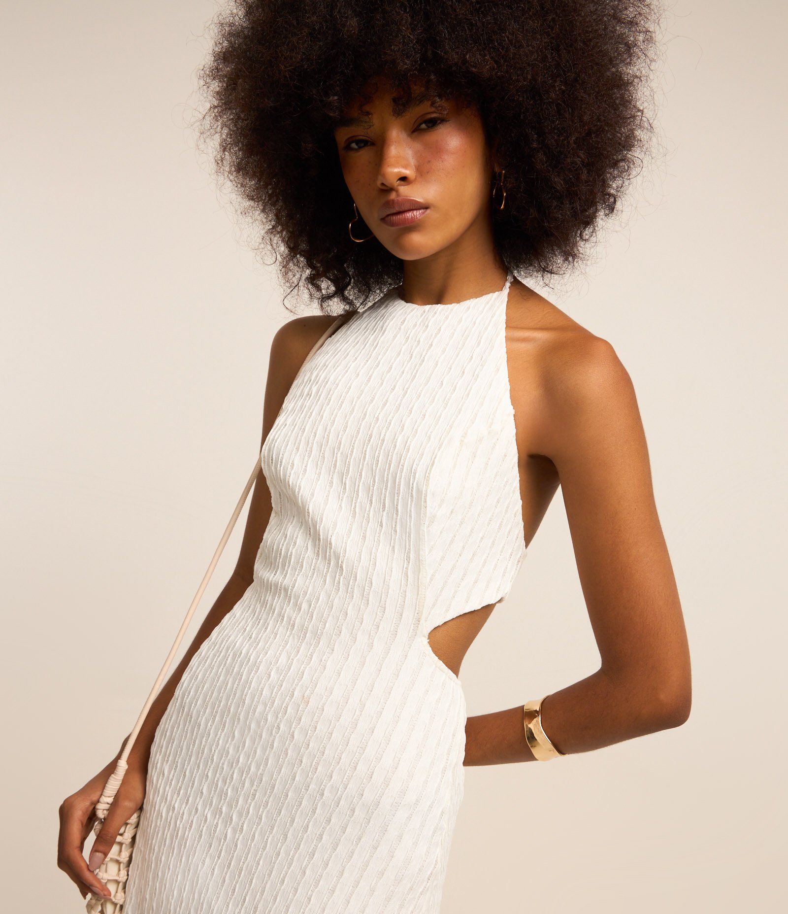 Vestido New Midi Cut Out com Textura Branco 4