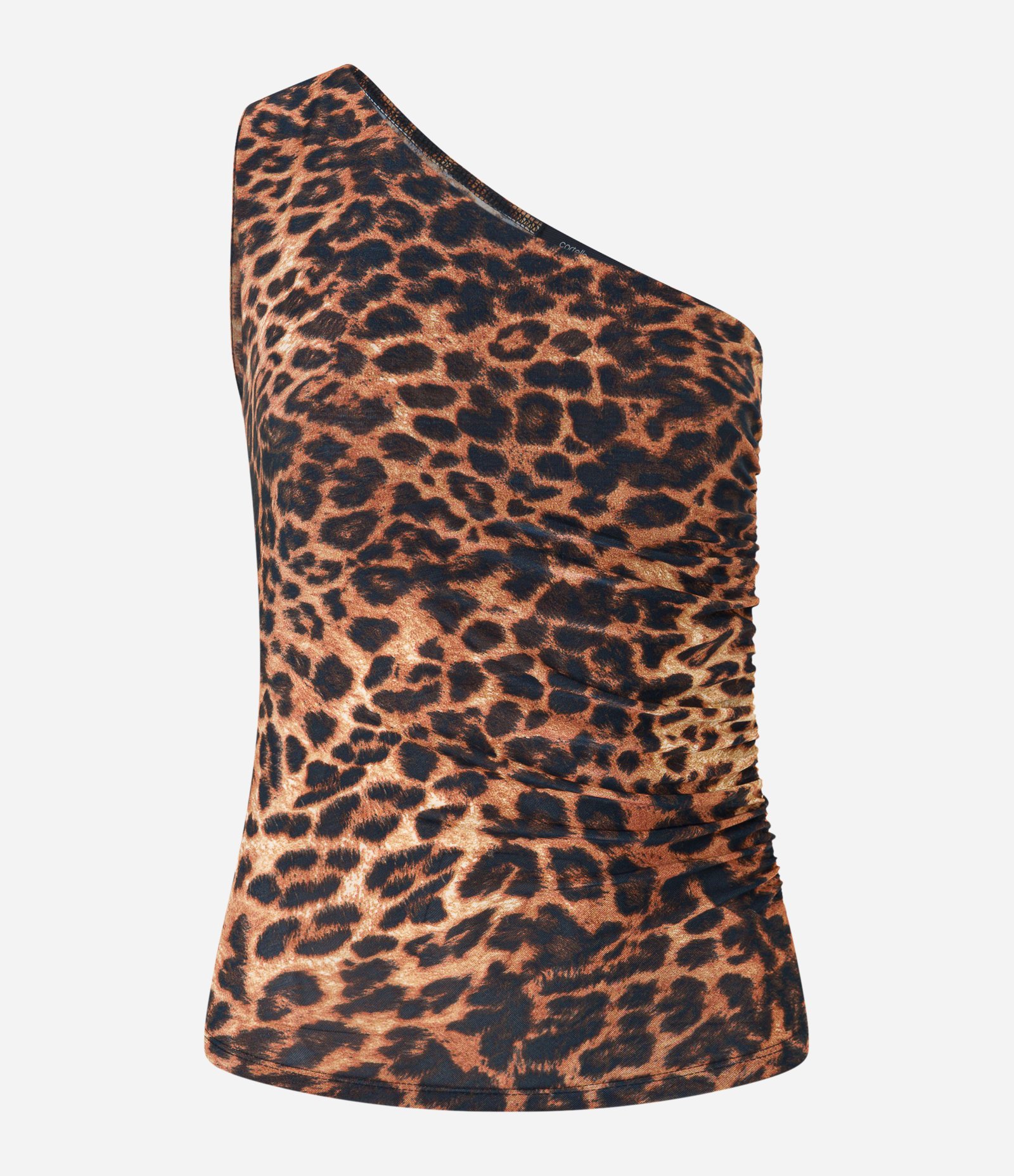 Blusa Regata com Ombro Só em Animal Print e Drapeado na Lateral Marrom 5