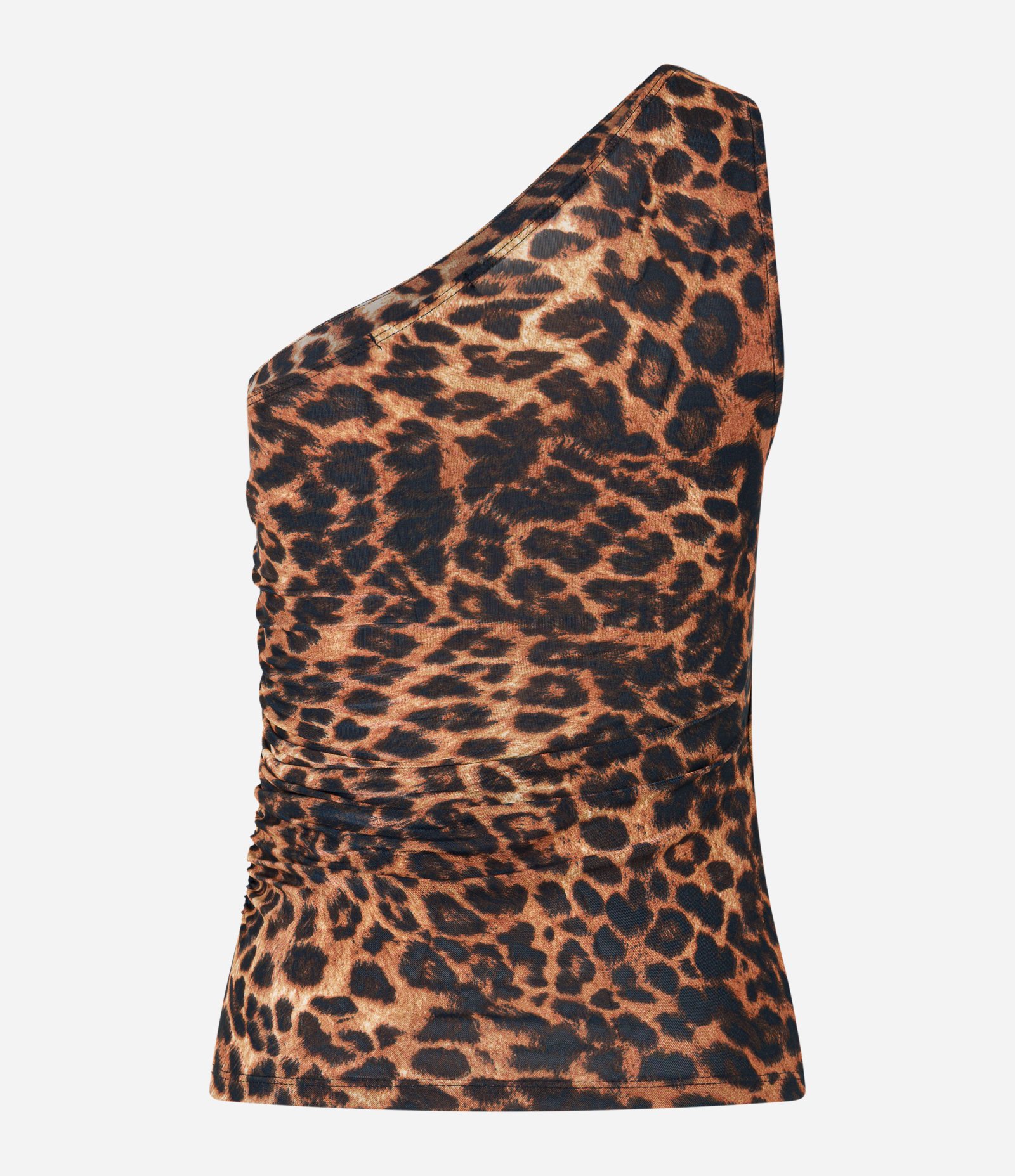 Blusa Regata com Ombro Só em Animal Print e Drapeado na Lateral Marrom 6