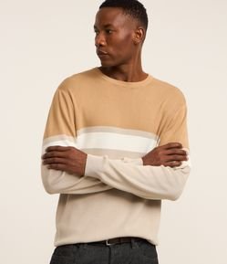 Suéter Regular em Viscose com Bloco de Cores