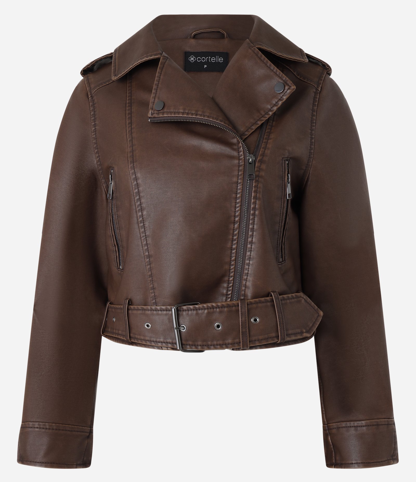 Jaqueta Biker em Material Sintético com Fivela na Barra Marrom 12