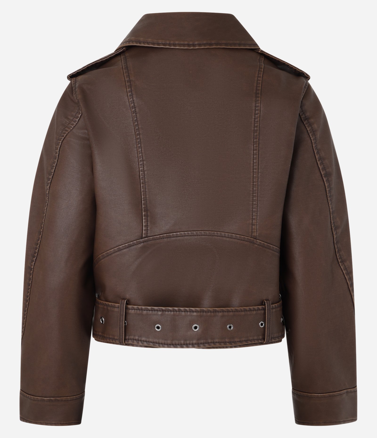 Jaqueta Biker em Material Sintético com Fivela na Barra Marrom 13