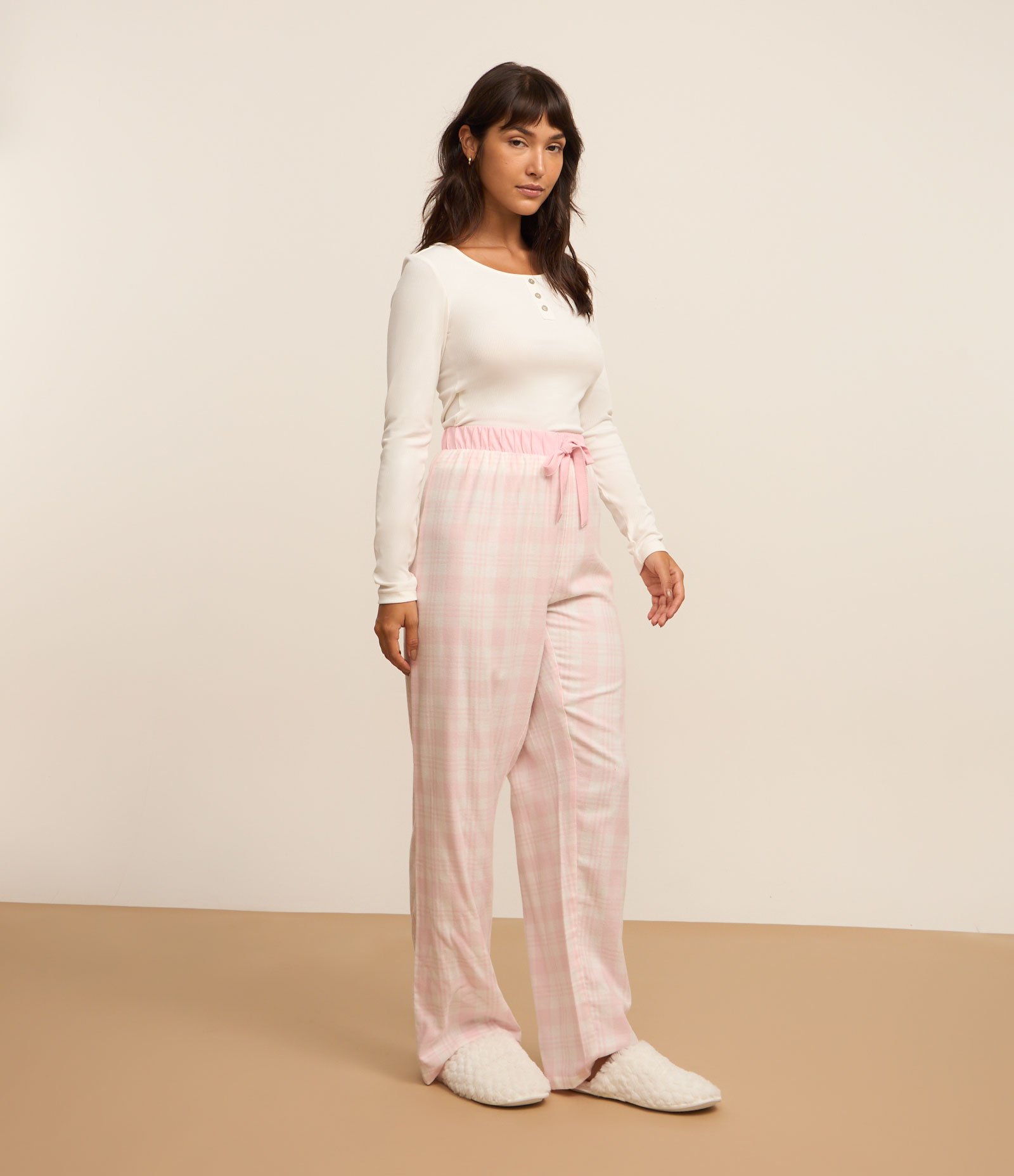 Calça de Pijama em Flanela Xadrez Rosa 1