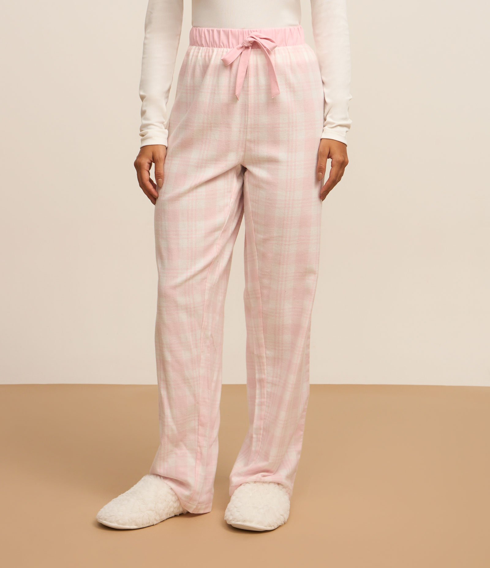 Calça de Pijama em Flanela Xadrez Rosa 2