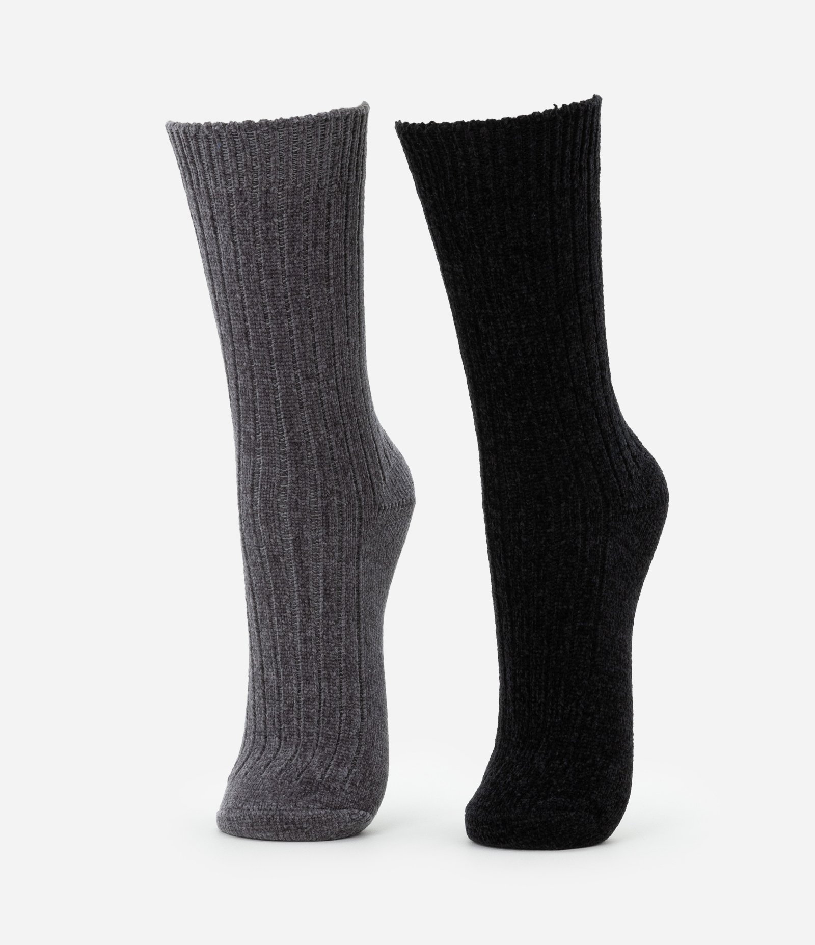 Kit 02 Meias Cano alto em Chenille Preto/Cinza Preto/Cinza 1