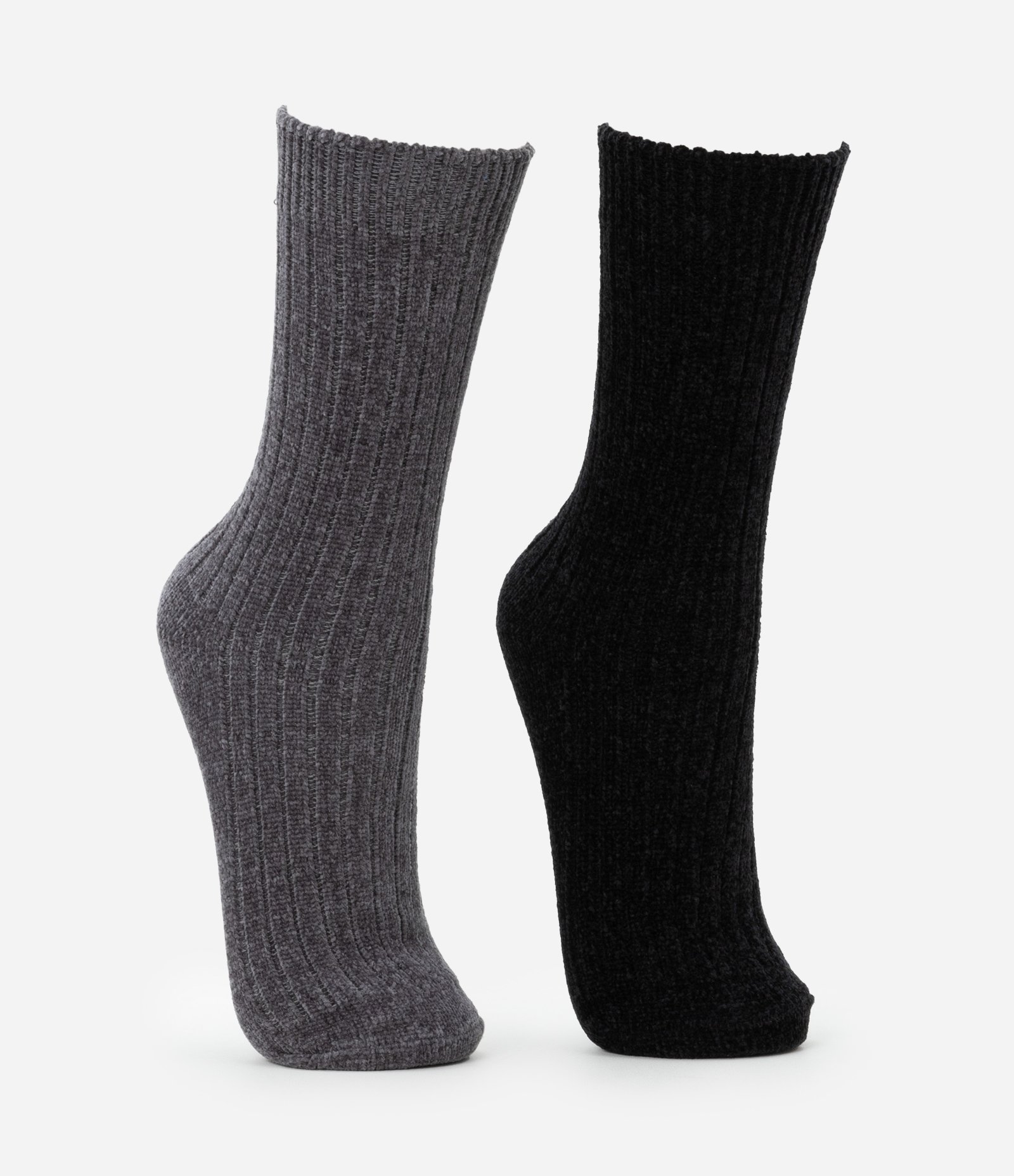 Kit 02 Meias Cano alto em Chenille Preto/Cinza Preto/Cinza 2
