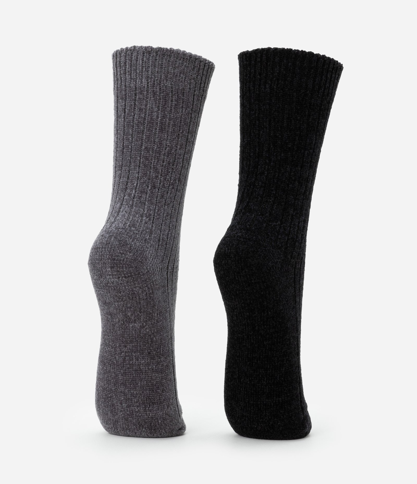 Kit 02 Meias Cano alto em Chenille Preto/Cinza Preto/Cinza 3
