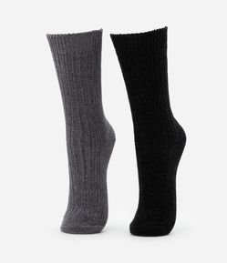 Kit 02 Meias Cano alto em Chenille Preto/Cinza