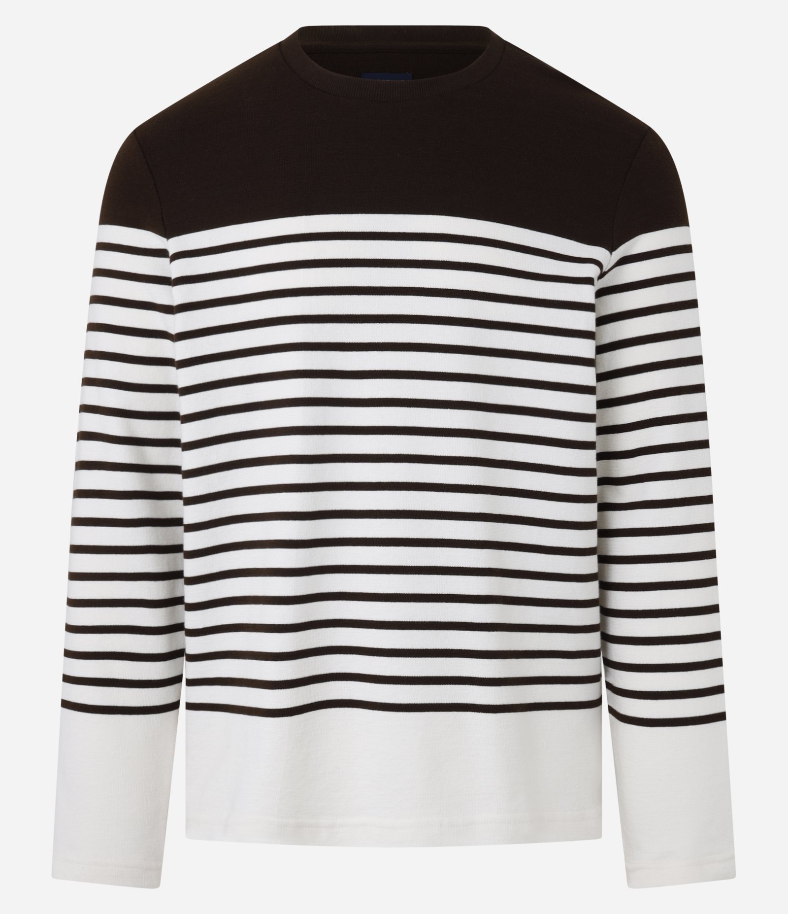 Camiseta em Algodão com Estampa Listrada e Bloco de Cores Marrom/Branco 6